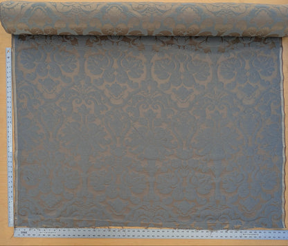 Botticelli Brocade Damask Slate Blue Silk Linen Blend Historical Heavy - By The Yard - MSRP USD 398/y