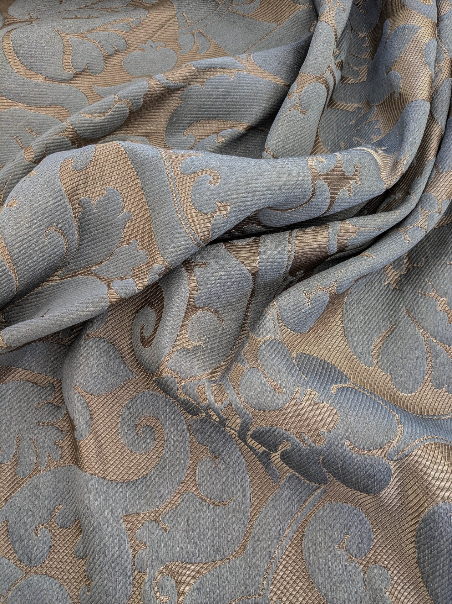 Botticelli Brocade Damask Slate Blue Silk Linen Blend Historical Heavy - By The Yard - MSRP USD 398/y