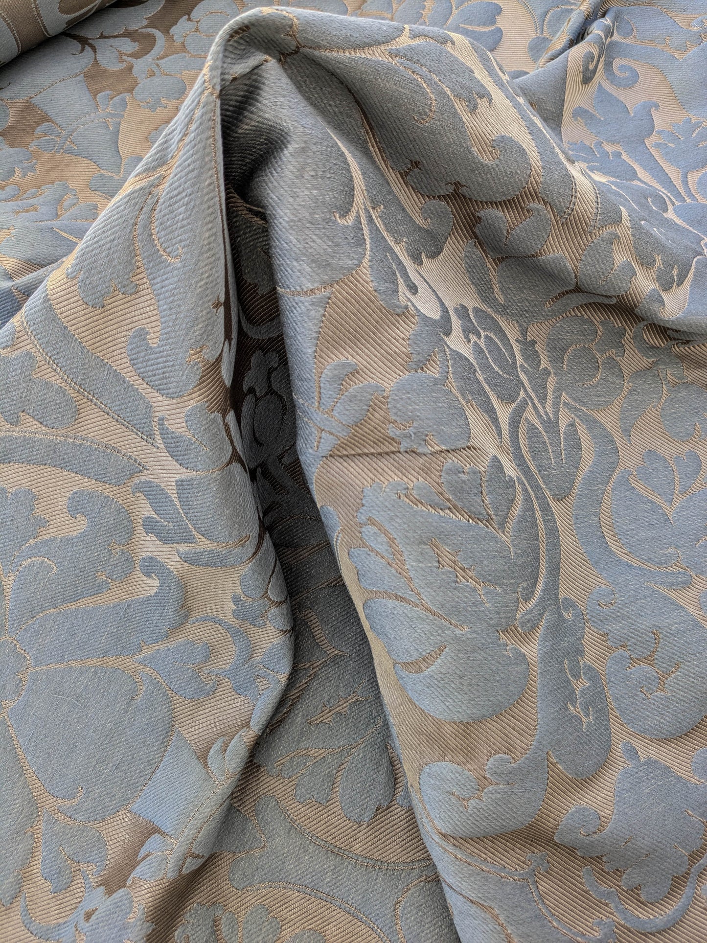 Botticelli Brocade Damask Slate Blue Silk Linen Blend Historical Heavy - By The Yard - MSRP USD 398/y