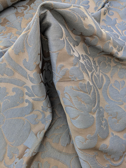 Botticelli Brocade Damask Slate Blue Silk Linen Blend Historical Heavy - By The Yard - MSRP USD 398/y