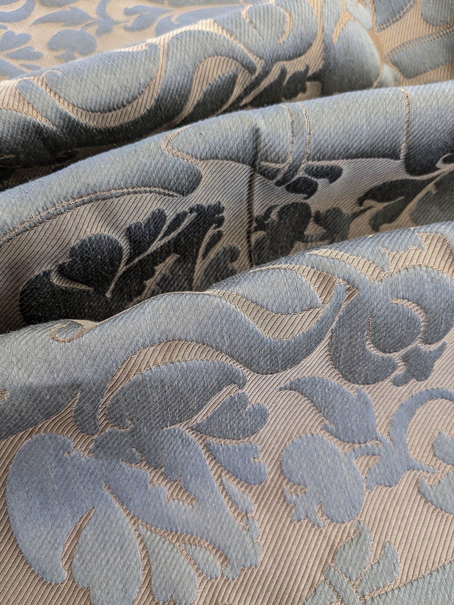 Botticelli Brocade Damask Slate Blue Silk Linen Blend Historical Heavy - By The Yard - MSRP USD 398/y