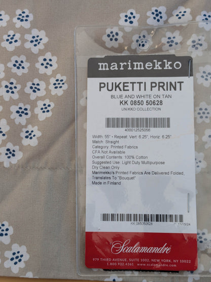 Scalamandre MARIMEKKO Puketti Print Blue and White on Tan Cotton Dot Circle - 1.2 yards