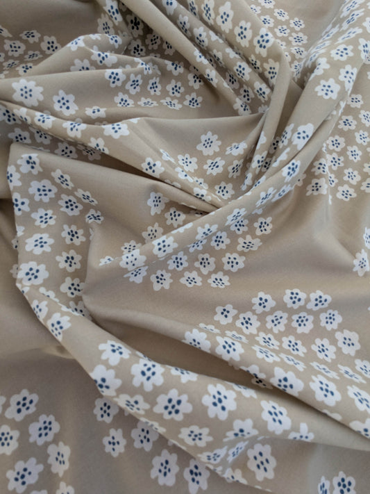 Scalamandre MARIMEKKO Puketti Print Blue and White on Tan Cotton Dot Circle - 1.2 yards