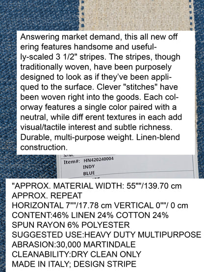 Scalamandre Indy Blue Linen Cotton Blend Texture Stripe Sophisticated Heavy Duty - By The Yard