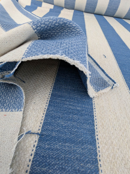Scalamandre Indy Blue Linen Cotton Blend Texture Stripe Sophisticated Heavy Duty - By The Yard