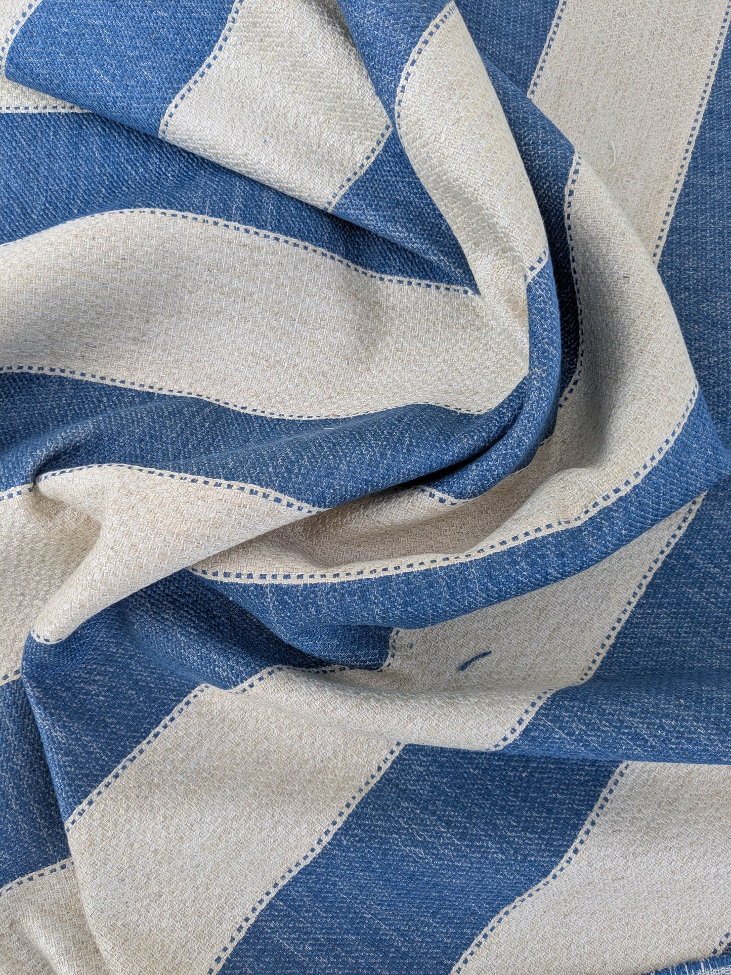 Scalamandre Indy Blue Linen Cotton Blend Texture Stripe Sophisticated Heavy Duty - By The Yard