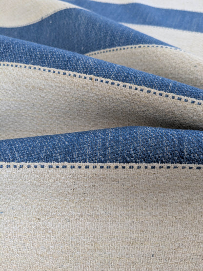 Scalamandre Indy Blue Linen Cotton Blend Texture Stripe Sophisticated Heavy Duty - By The Yard