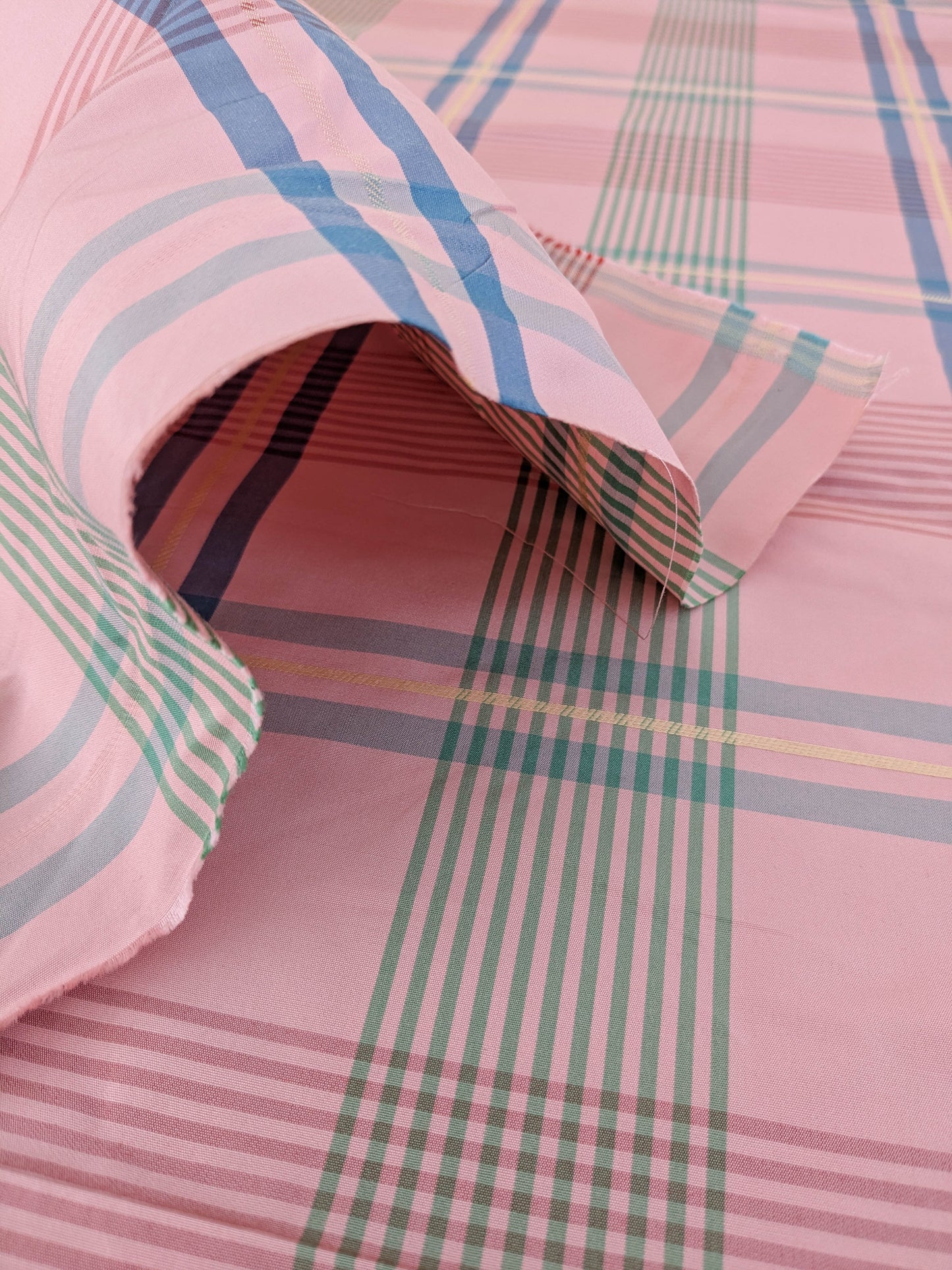 Scalamandre  Fasianella Pink Plaid Silk - Blue Yellow Pink  - By The Yard