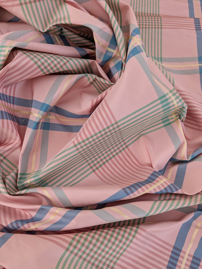 Scalamandre  Fasianella Pink Plaid Silk - Blue Yellow Pink  - By The Yard