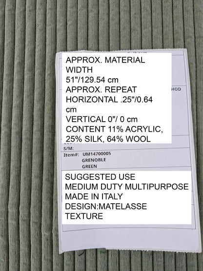 Scalamandre Grenoble Green Silk Wool Blend Texture Quilted Stripe Matelasse Stripe - By The Yard