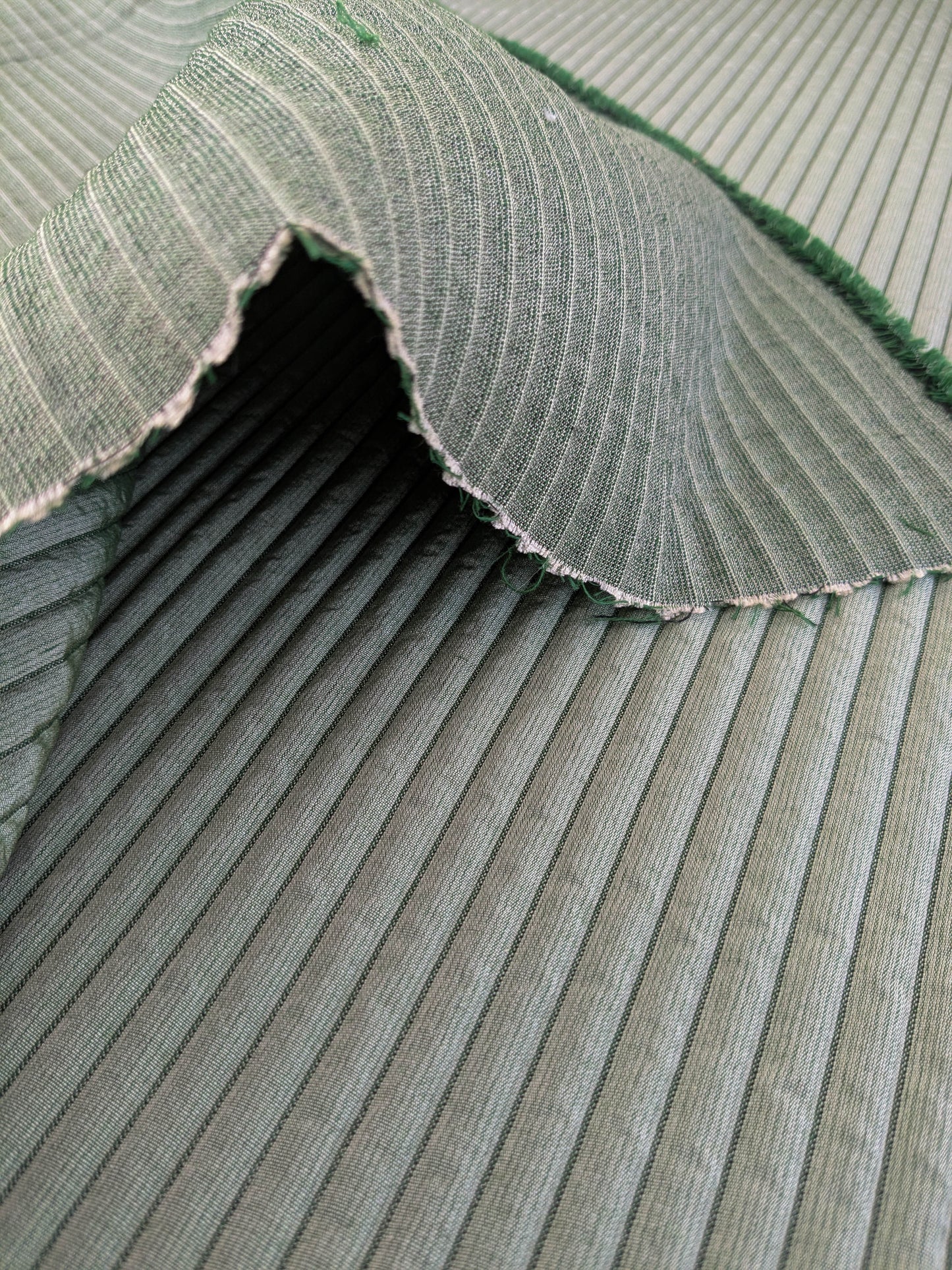 Scalamandre Grenoble Green Silk Wool Blend Texture Quilted Stripe Matelasse Stripe - By The Yard