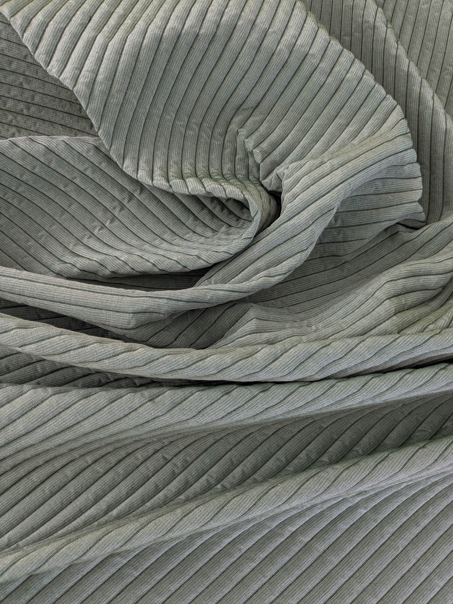 Scalamandre Grenoble Green Silk Wool Blend Texture Quilted Stripe Matelasse Stripe - By The Yard