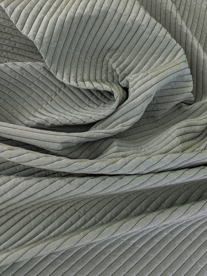 Scalamandre Grenoble Green Silk Wool Blend Texture Quilted Stripe Matelasse Stripe - By The Yard