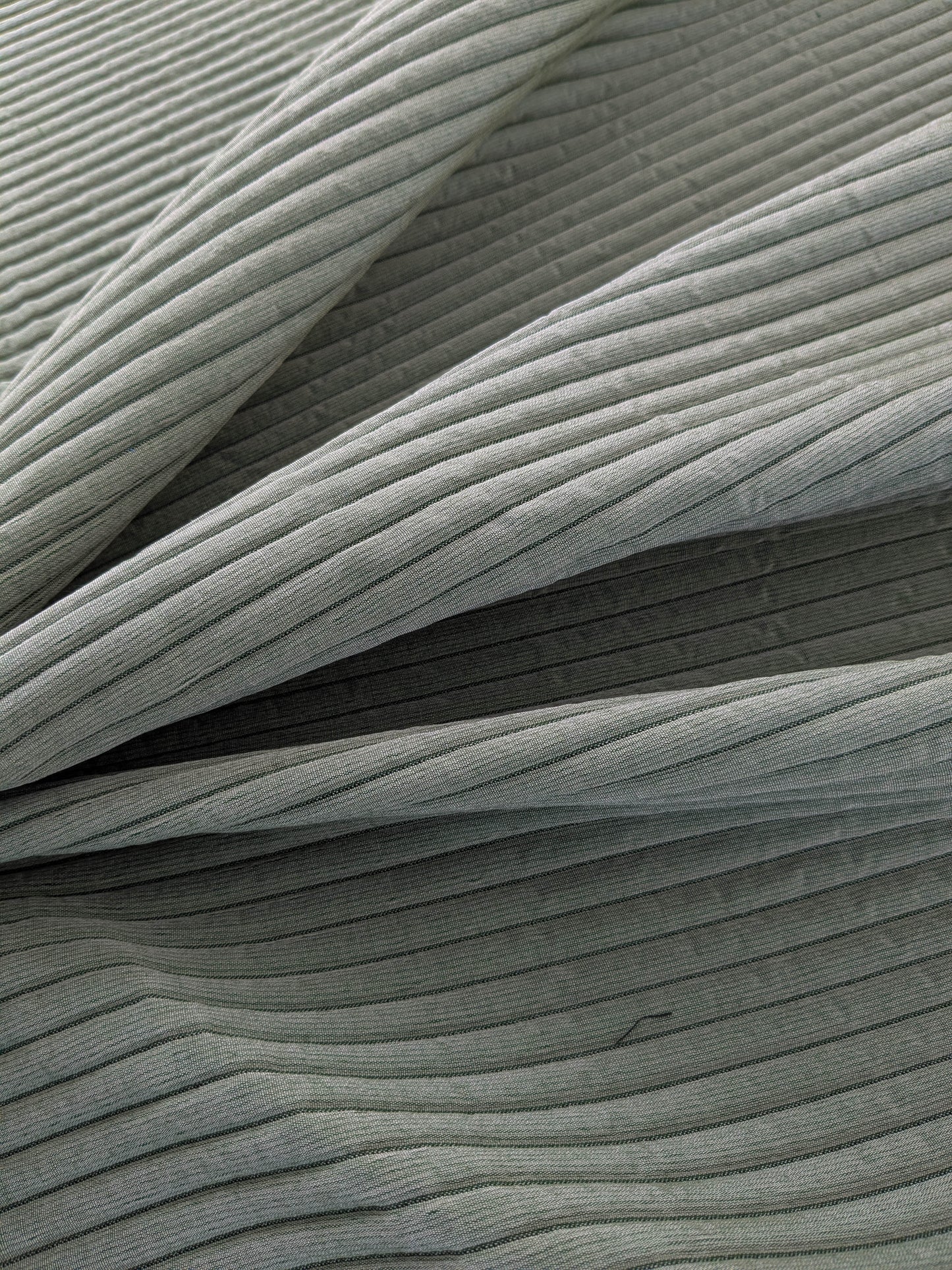 Scalamandre Grenoble Green Silk Wool Blend Texture Quilted Stripe Matelasse Stripe - By The Yard
