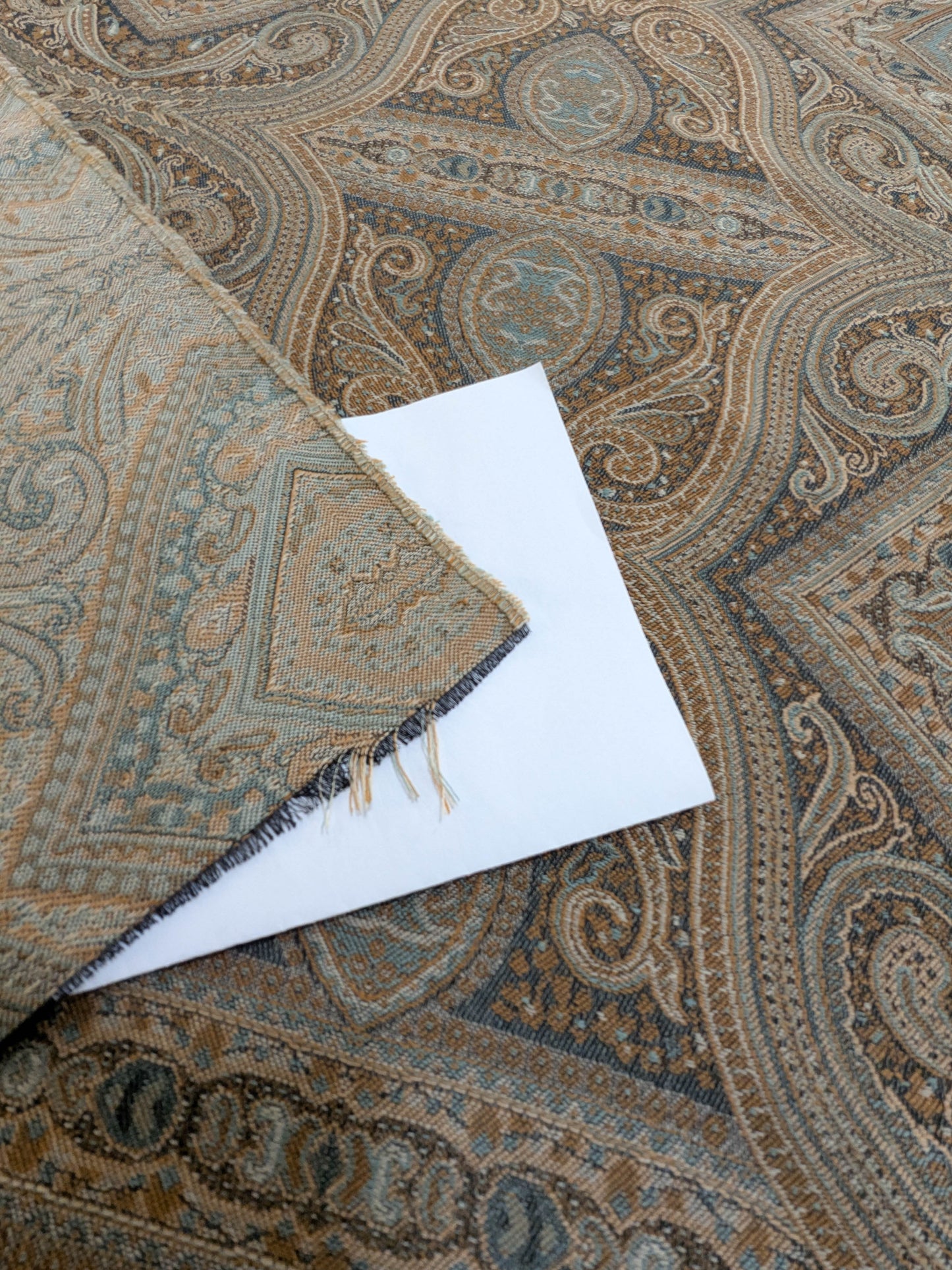 Scalamandre Visconti in Neutral Wool and Cotton Damask Paisley Mineral - Blue Sage Green - By The Yard