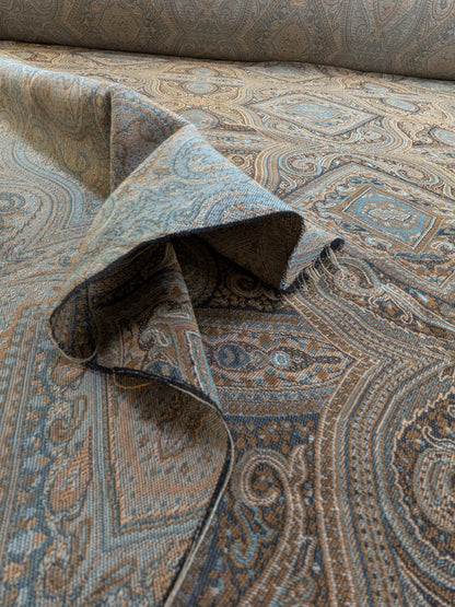 Scalamandre Visconti in Neutral Wool and Cotton Damask Paisley Mineral - Blue Sage Green - By The Yard