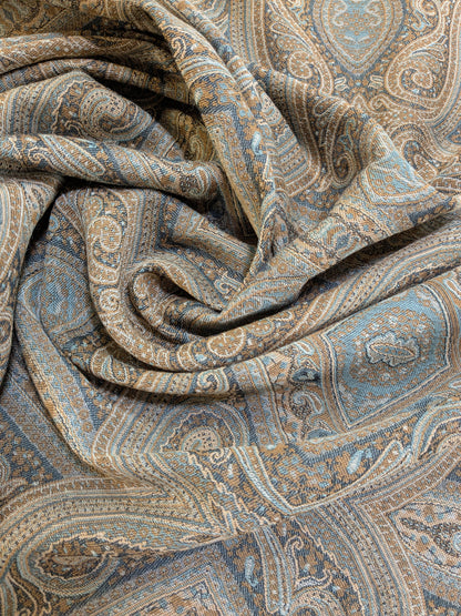 Scalamandre Visconti in Neutral Wool and Cotton Damask Paisley Mineral - Blue Sage Green - By The Yard