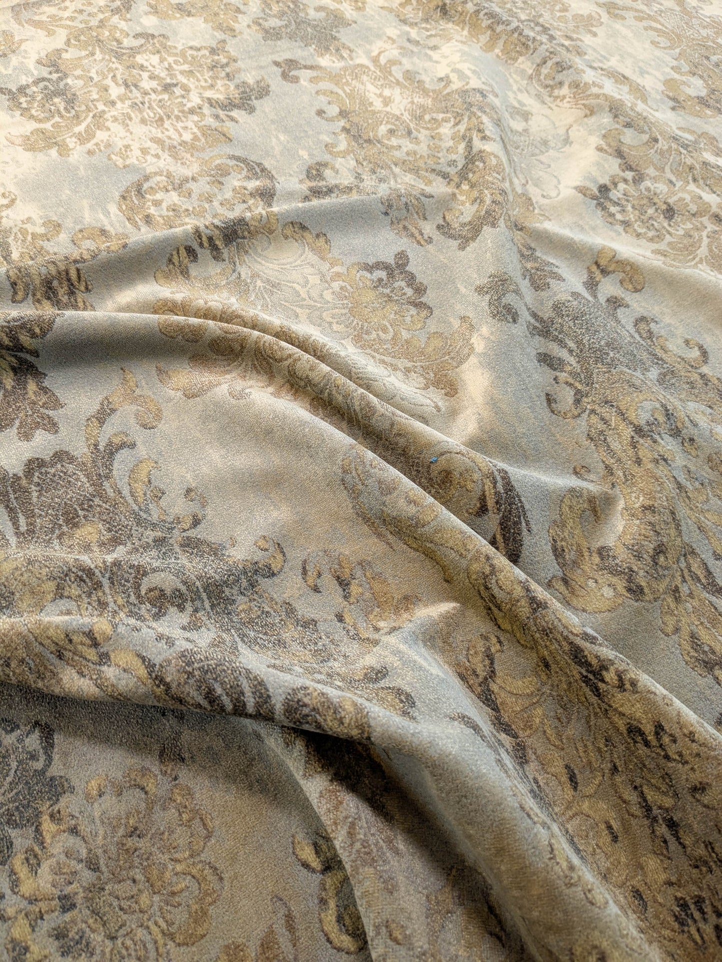 Venice Copper Velvet Rich Brown Beige Printed Renaissance damask Radiance Heavy- By The Yard - Special Order