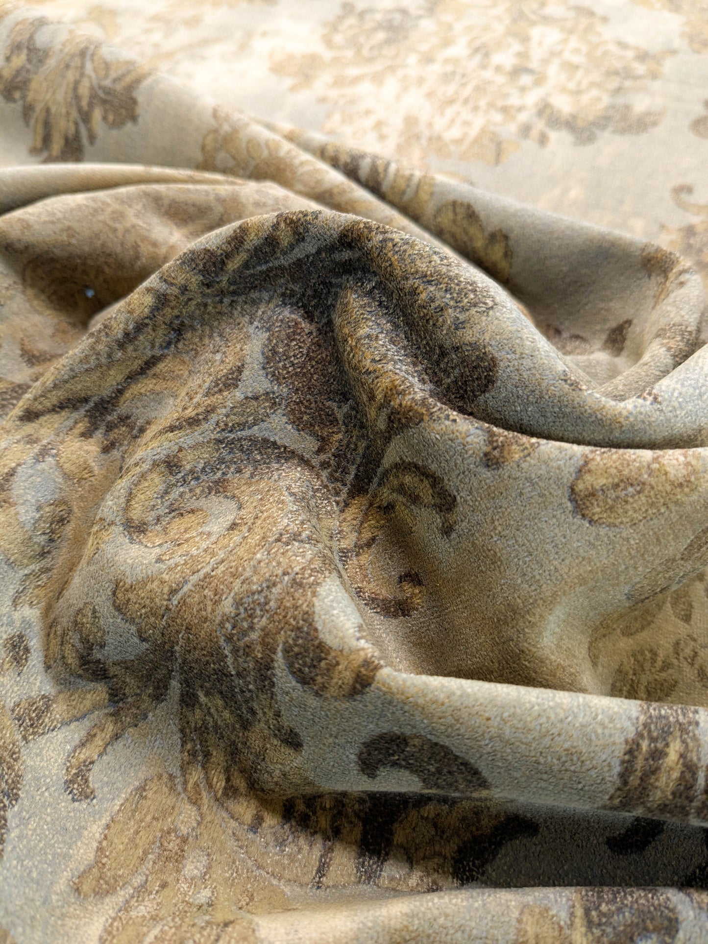 Venice Copper Velvet Rich Brown Beige Printed Renaissance damask Radiance Heavy- By The Yard - Special Order
