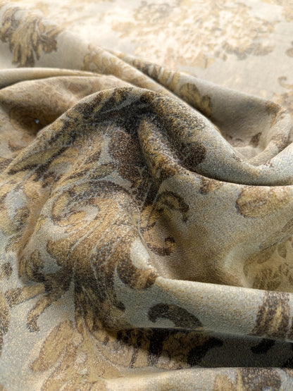 Venice Copper Velvet Rich Brown Beige Printed Renaissance damask Radiance Heavy- By The Yard - Special Order