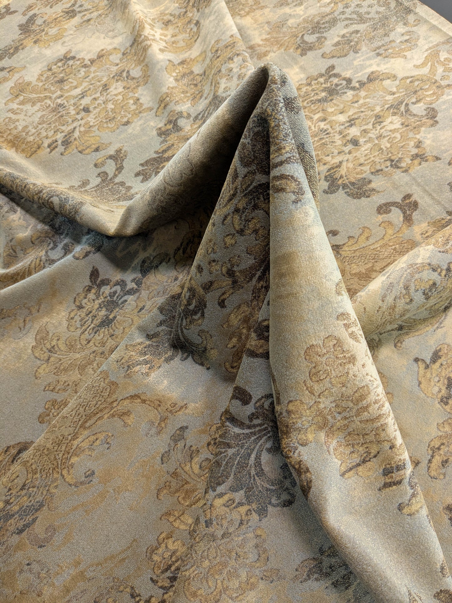 Venice Copper Velvet Rich Brown Beige Printed Renaissance damask Radiance Heavy- By The Yard - Special Order