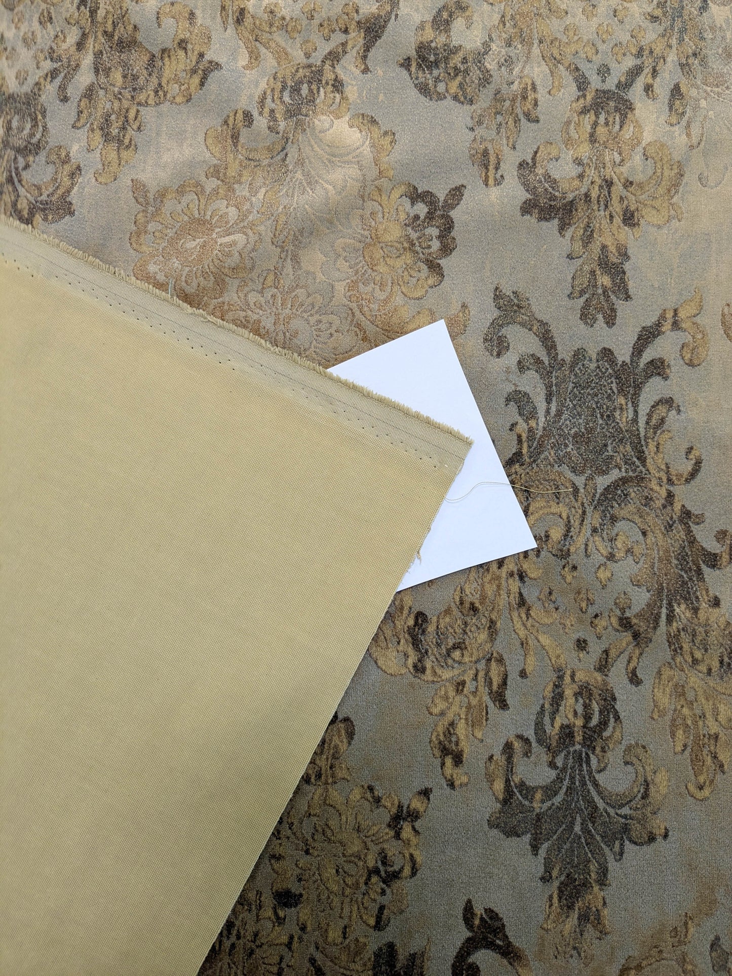Venice Copper Velvet Rich Brown Beige Printed Renaissance damask Radiance Heavy- By The Yard - Special Order