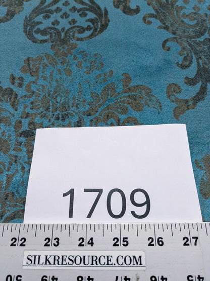 Venice Deep Teal Velvet Rich Blue Printed Renaissance Damask Radiance - By The Yard - Special Order