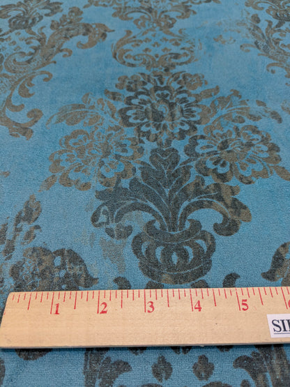 Venice Deep Teal Velvet Rich Blue Printed Renaissance Damask Radiance - By The Yard - Special Order