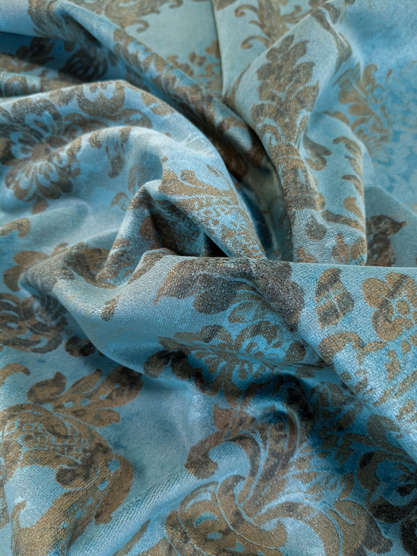 Venice Deep Teal Velvet Rich Blue Printed Renaissance Damask Radiance - By The Yard - Special Order
