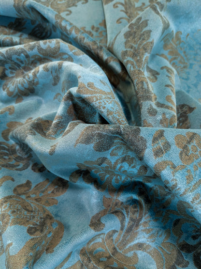Venice Deep Teal Velvet Rich Blue Printed Renaissance Damask Radiance - By The Yard - Special Order