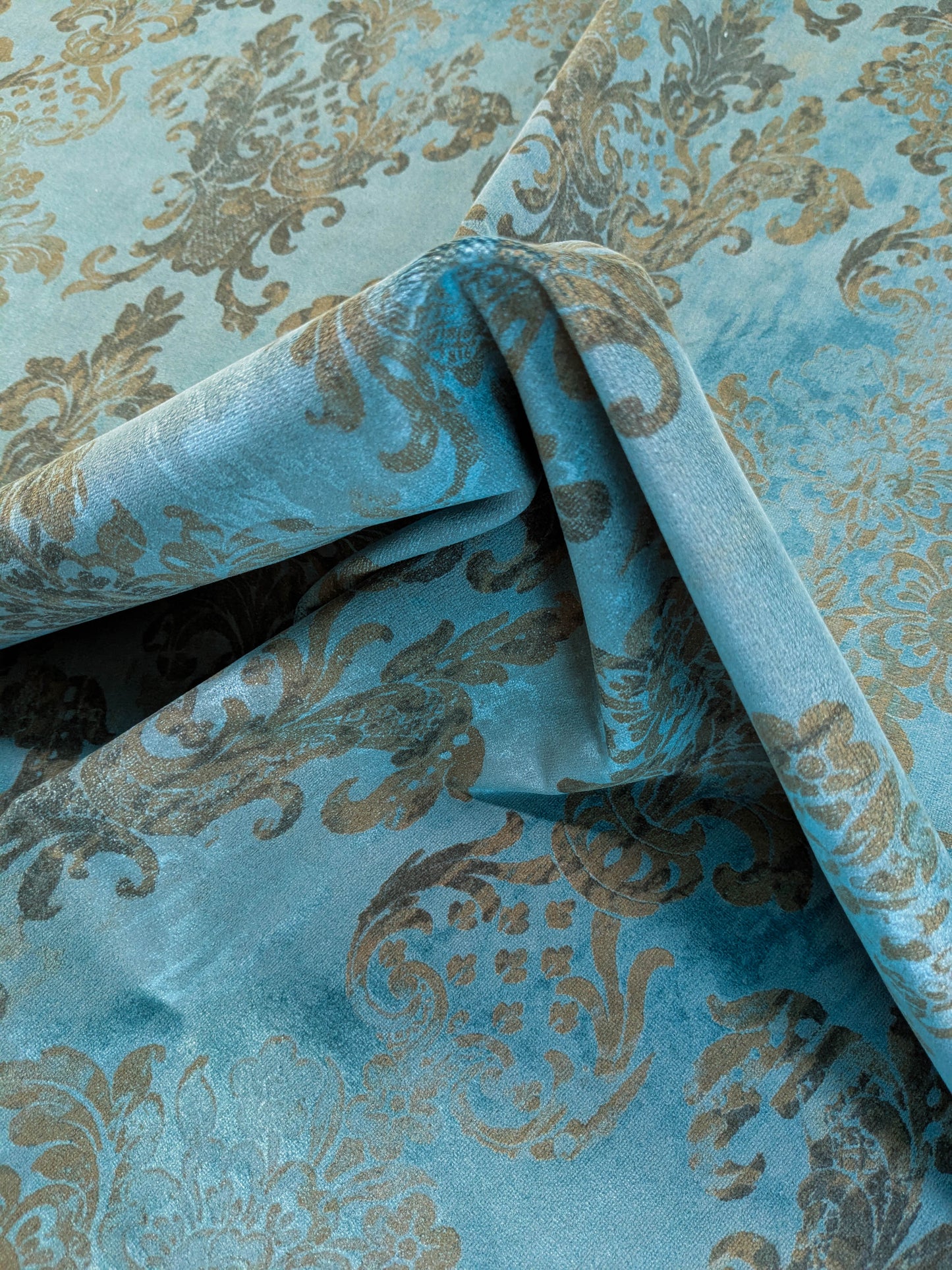 Venice Deep Teal Velvet Rich Blue Printed Renaissance Damask Radiance - By The Yard - Special Order