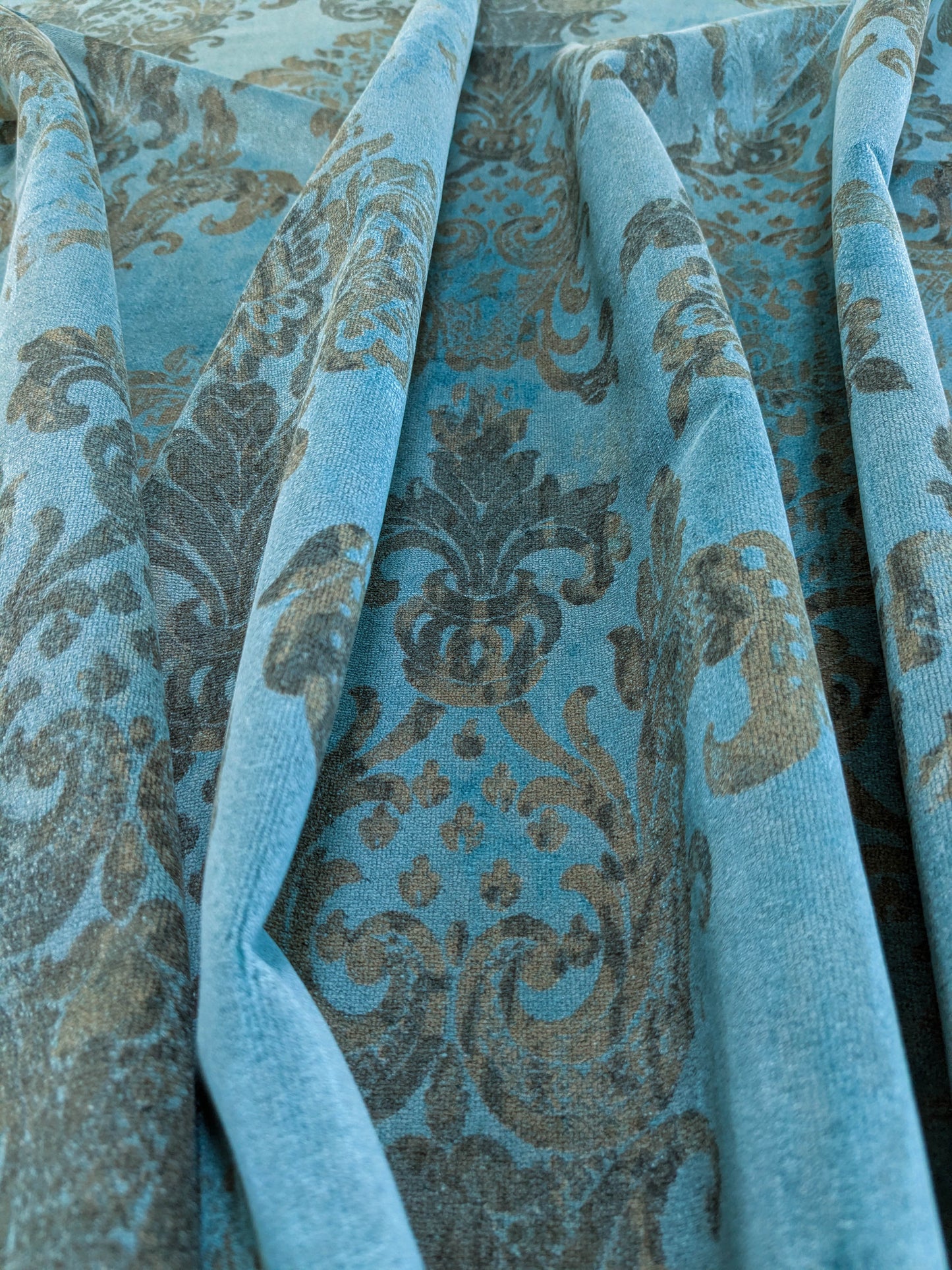 Venice Deep Teal Velvet Rich Blue Printed Renaissance Damask Radiance - By The Yard - Special Order