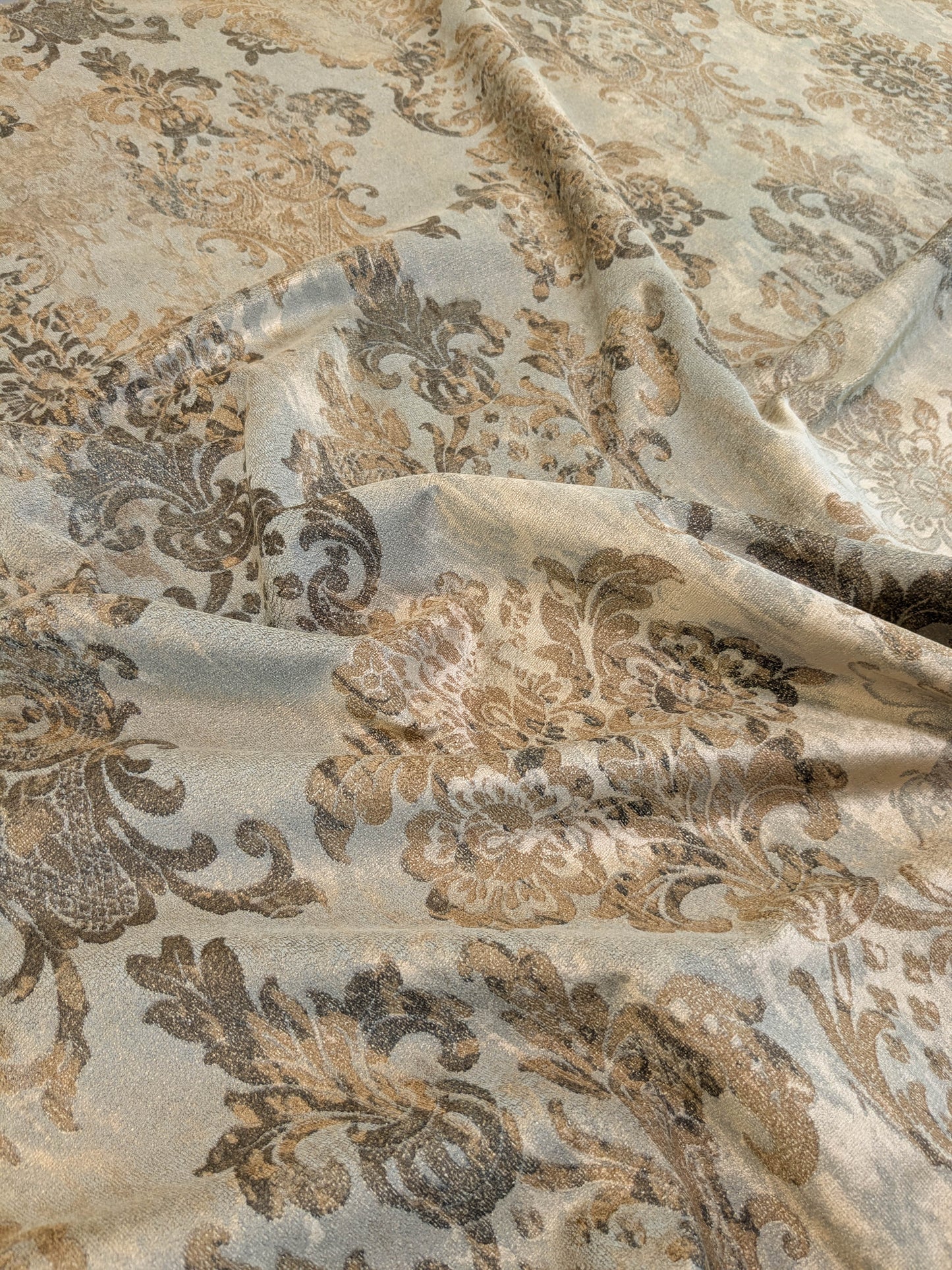 Venice Deep Silver Beige  Velvet Printed Renaissance Damask Radiance - By The Yard - Special Order