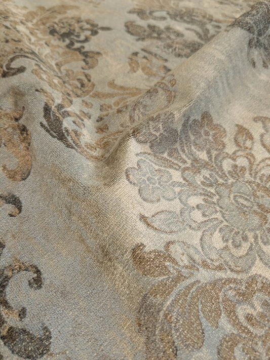 Venice Deep Silver Beige  Velvet Printed Renaissance Damask Radiance - By The Yard - Special Order