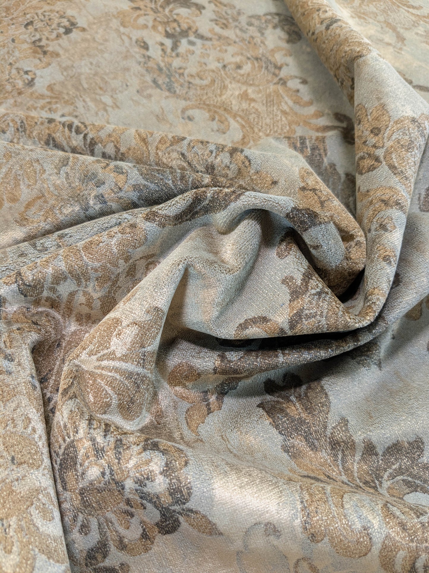 Venice Deep Silver Beige  Velvet Printed Renaissance Damask Radiance - By The Yard - Special Order