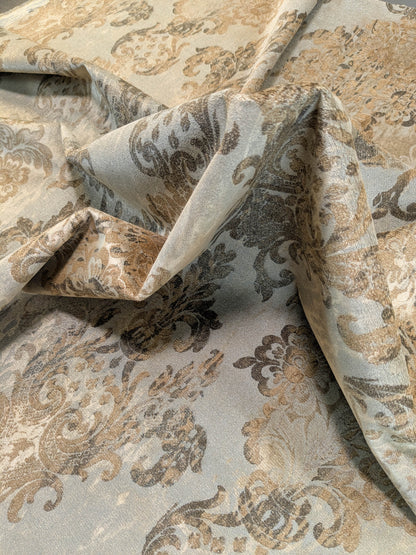 Venice Deep Silver Beige  Velvet Printed Renaissance Damask Radiance - By The Yard - Special Order