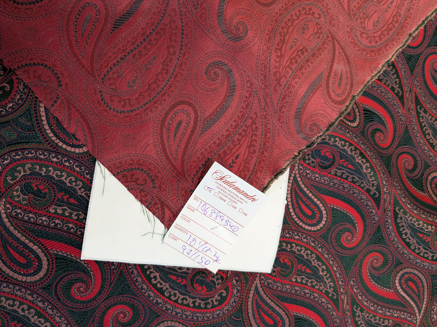 Scalamandre Proserpina Green Red Paisley Greek Goddess Persephone 100% Silk - By The Yard - MSRP USD 292/y