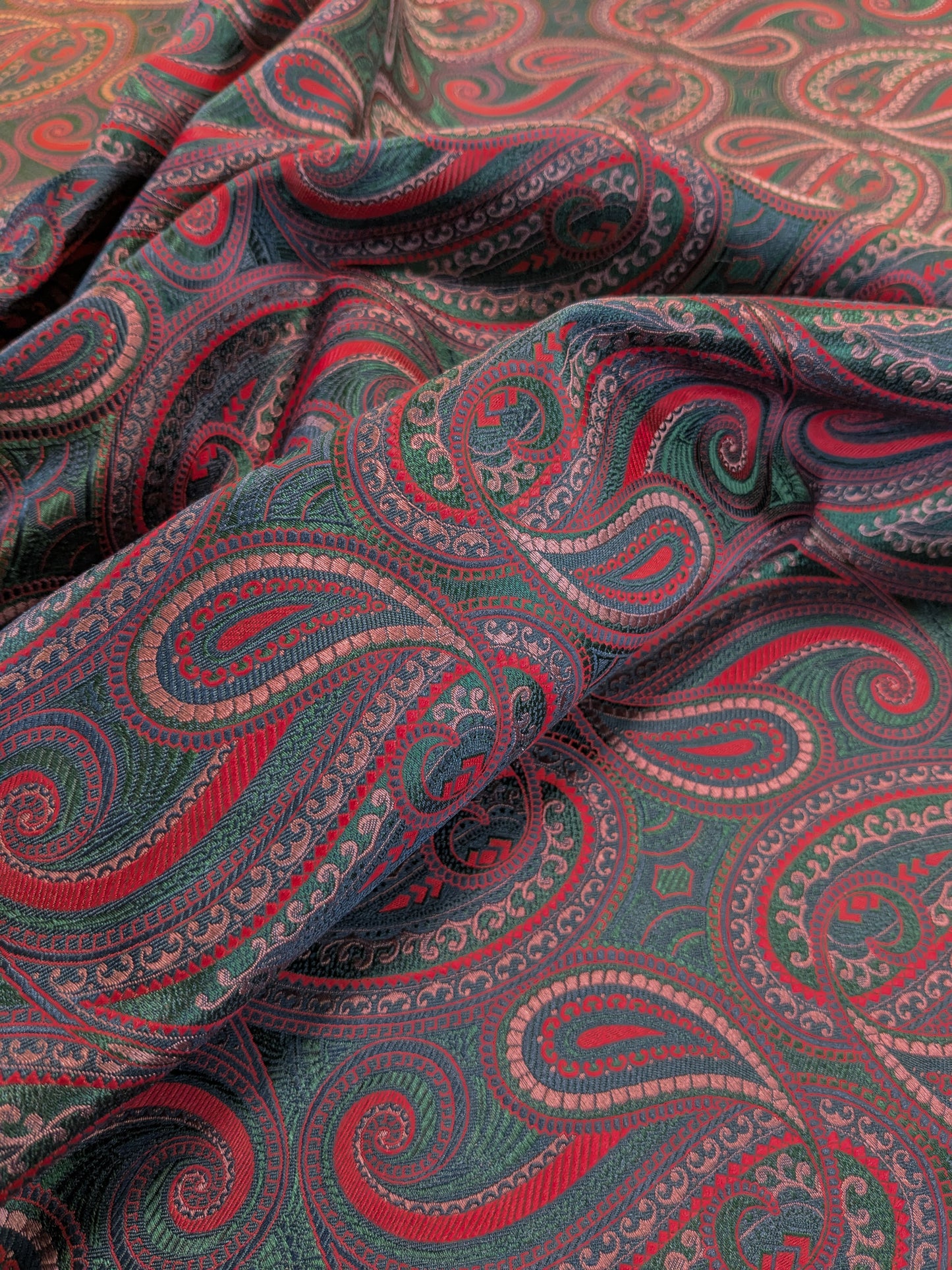 Scalamandre Proserpina Green Red Paisley Greek Goddess Persephone 100% Silk - By The Yard - MSRP USD 292/y