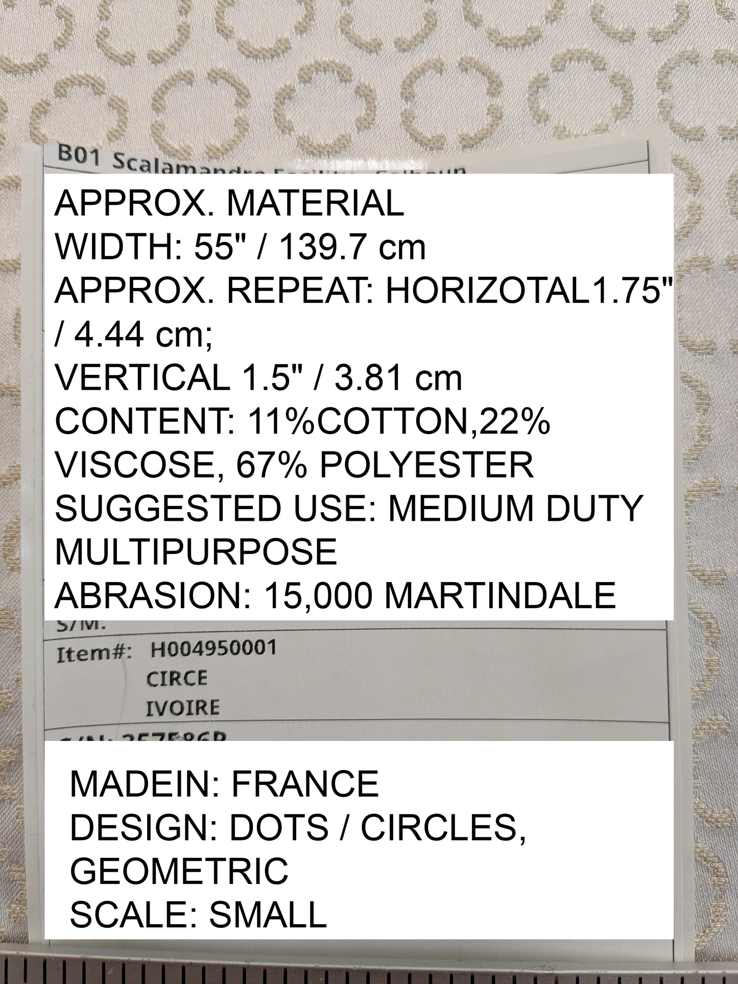 Scalamandre Lelievre Paris Circe Ivoire Ivory Circle Small Scale Geometric Jacquard Cotton Polyester MSRP USD 224/y