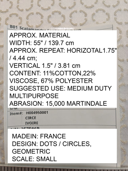 Scalamandre Lelievre Paris Circe Ivoire Ivory Circle Small Scale Geometric Jacquard Cotton Polyester MSRP USD 224/y
