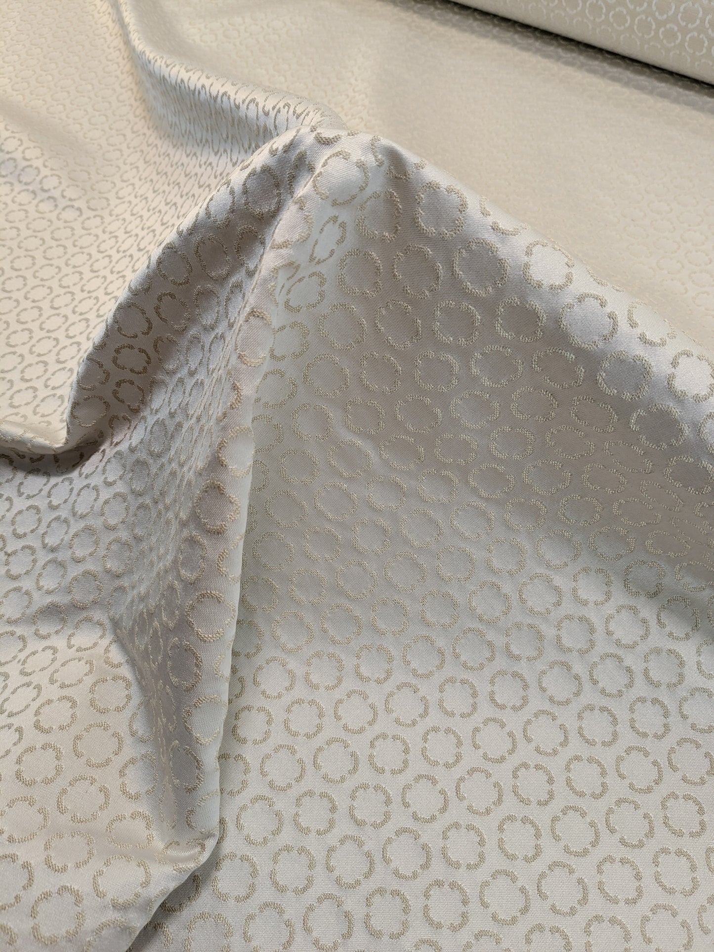 Scalamandre Lelievre Paris Circe Ivoire Ivory Circle Small Scale Geometric Jacquard Cotton Polyester MSRP USD 224/y
