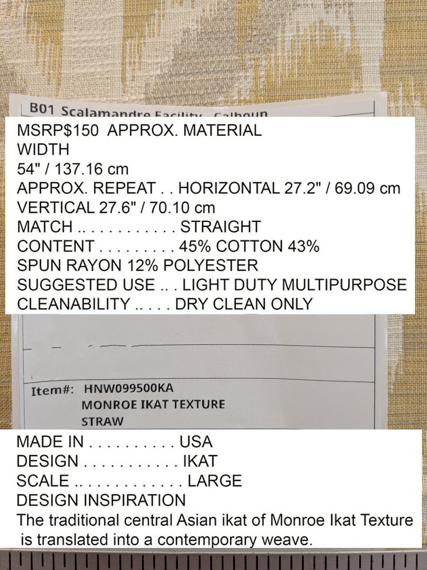 Scalamandre Monroe Ikat Texture Straw Yellow Beige Soft Upholstery With An Ikat Pattern Blurriness Design Green MSRP USD 150