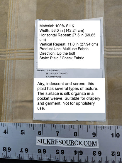 Scalamandre Iridescent Plaid in Champagne Cream Pale Gold Silk Organza Semi-sheer - By The Yard