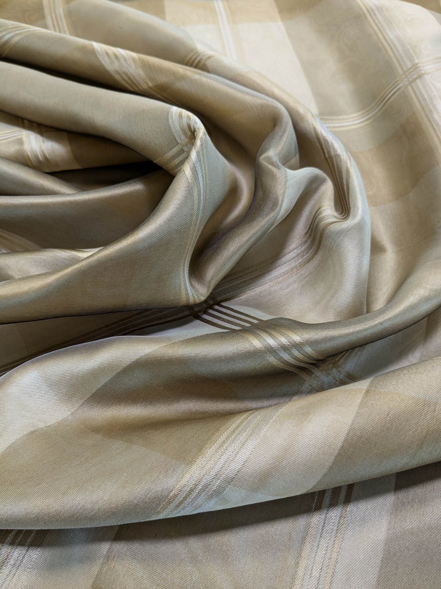 Scalamandre Iridescent Plaid in Champagne Cream Pale Gold Silk Organza Semi-sheer - By The Yard