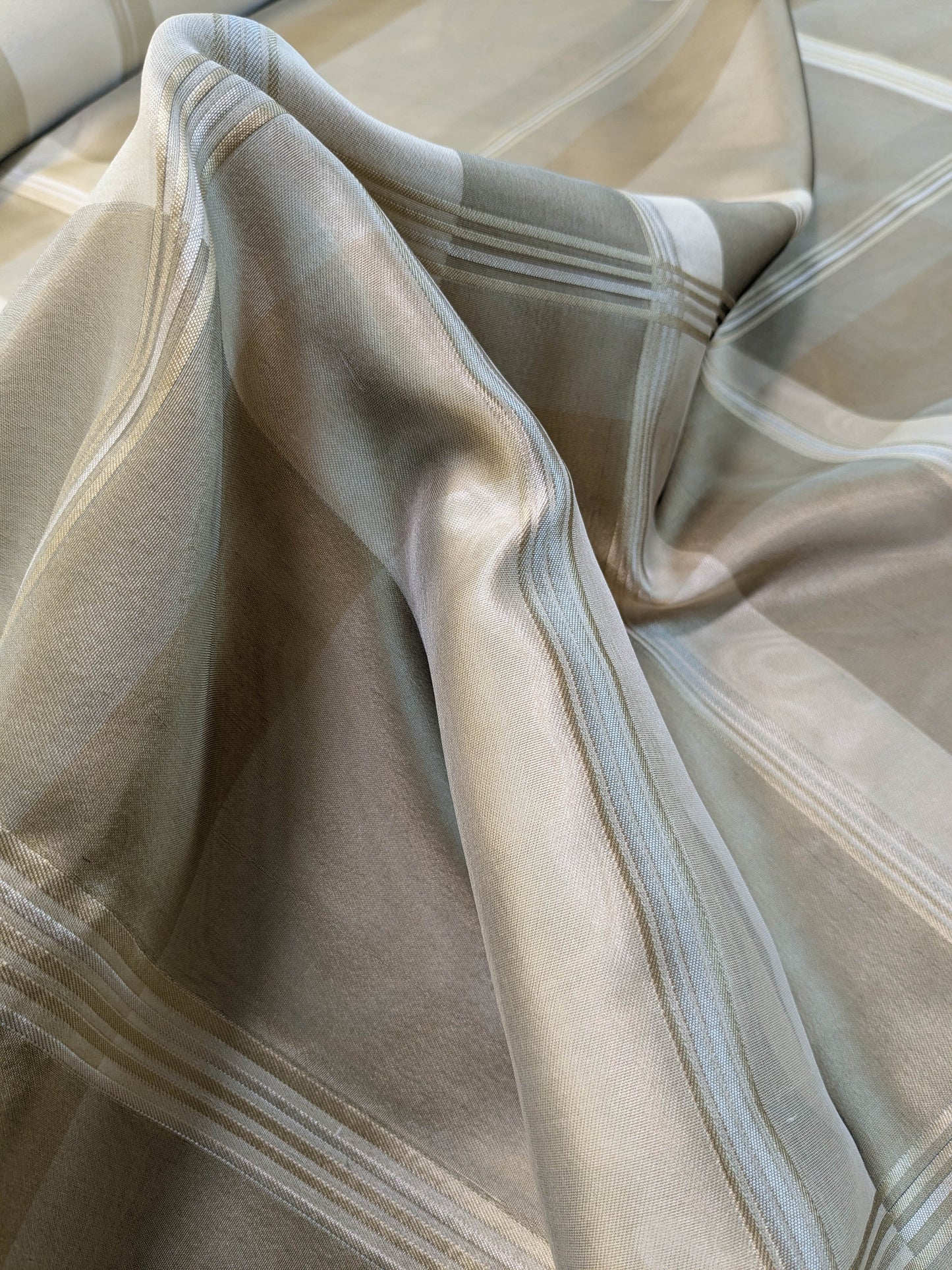 Scalamandre Iridescent Plaid in Champagne Cream Pale Gold Silk Organza Semi-sheer - By The Yard