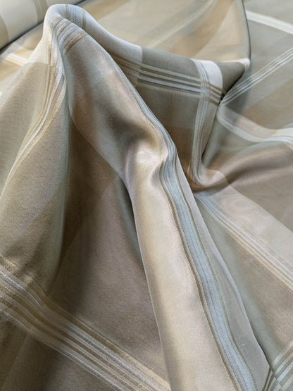 Scalamandre Iridescent Plaid in Champagne Cream Pale Gold Silk Organza Semi-sheer - By The Yard