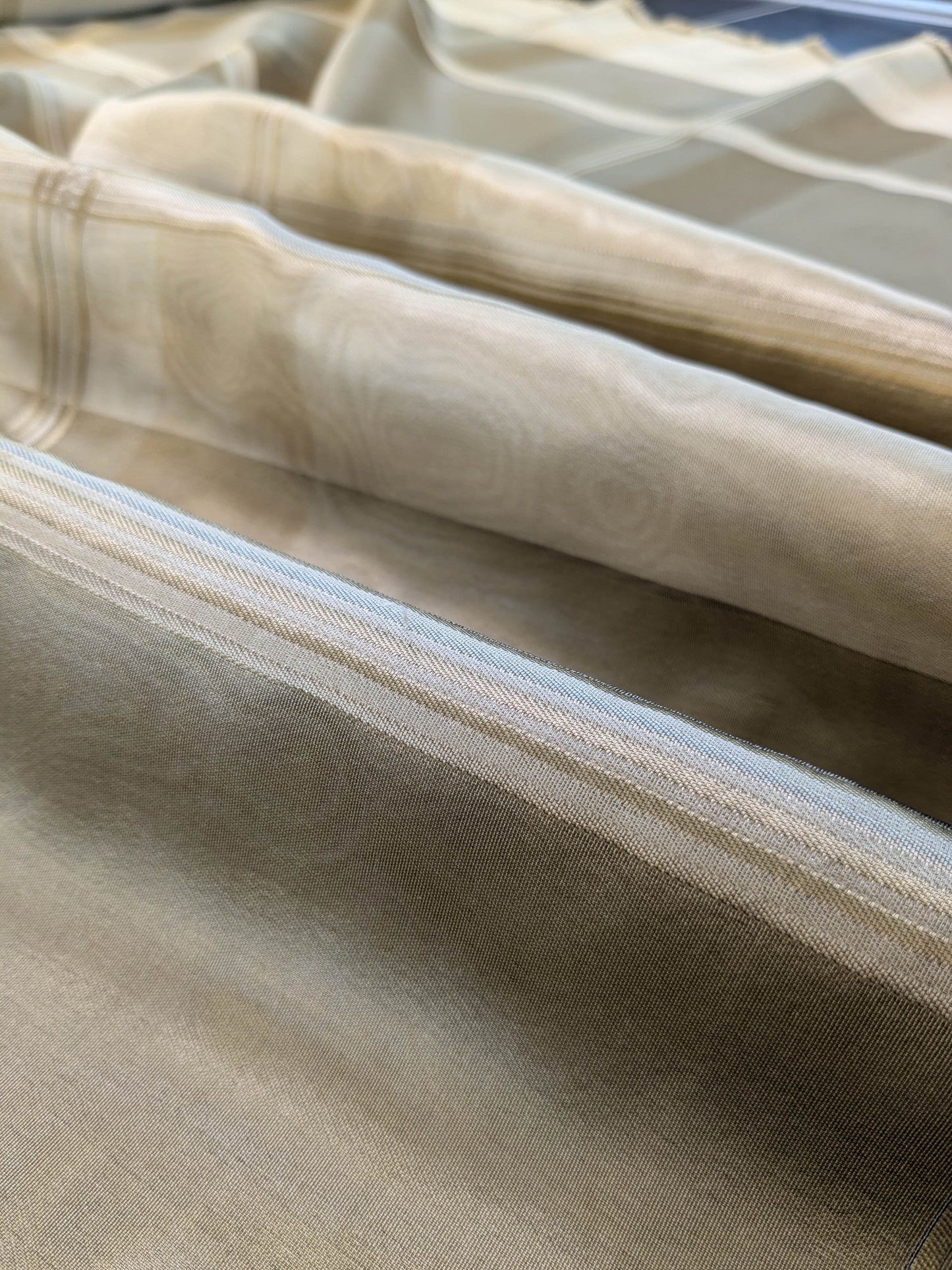 Scalamandre Iridescent Plaid in Champagne Cream Pale Gold Silk Organza Semi-sheer - By The Yard