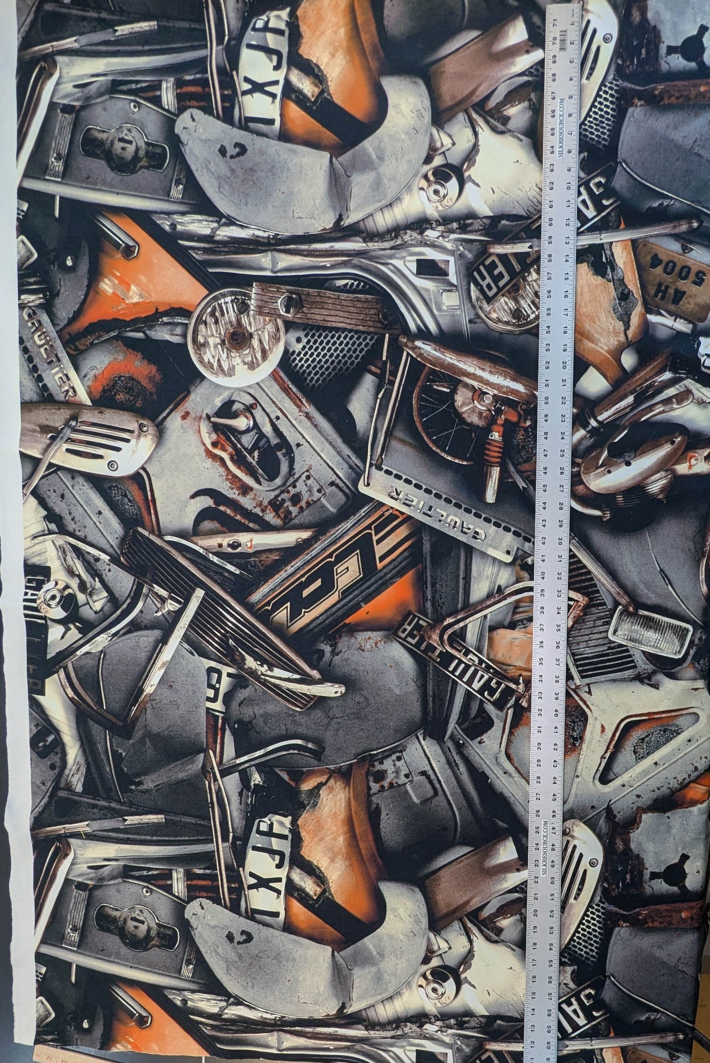 Scalamandre Gaultier Fangio Terra Cotton Print Formula One Race Car Metal Art - Gray Orange - By The Yard