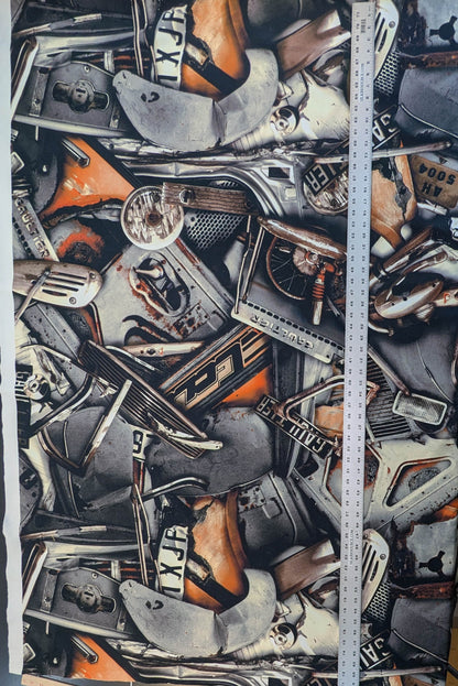 Scalamandre Gaultier Fangio Terra Cotton Print Formula One Race Car Metal Art - Gray Orange - By The Yard