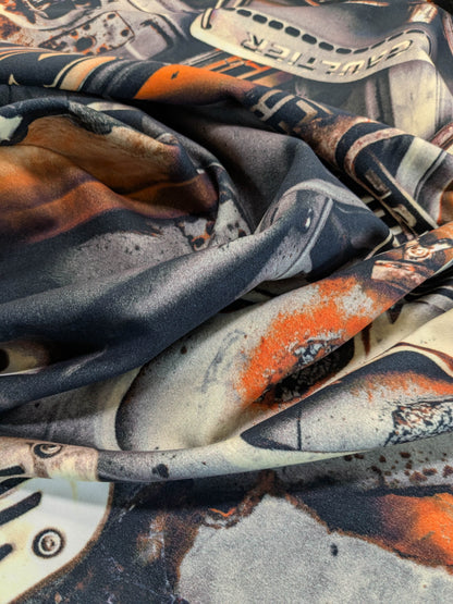 Scalamandre Gaultier Fangio Terra Cotton Print Formula One Race Car Metal Art - Gray Orange - By The Yard